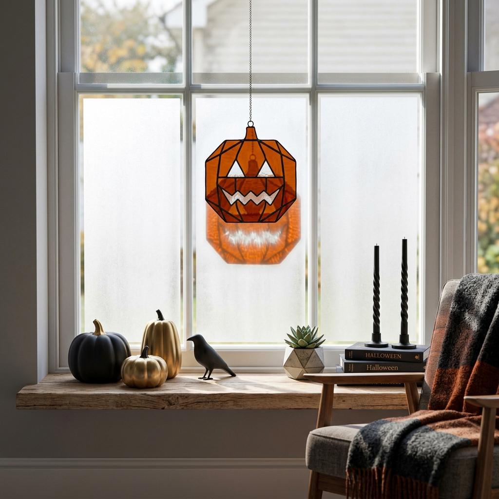 Geometric Pumpkin Glass Suncatcher