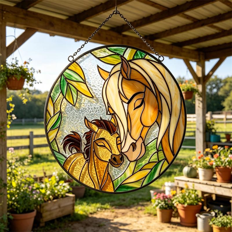 Mare and Foal Glass Suncatcher