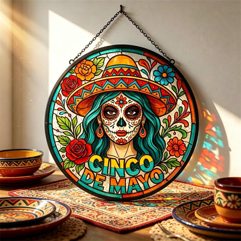 Floral Sugar Skull Glass Art