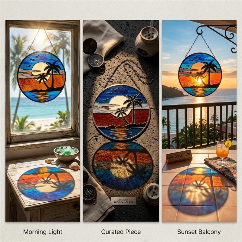 Palm Sunset Glass Suncatcher