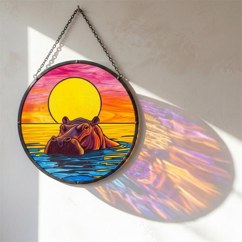 Sunset Hippo Glass Suncatcher