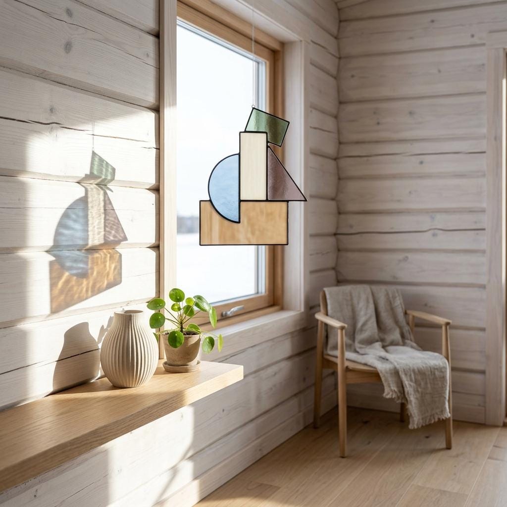 Sage and Mauve Geometric Glass Suncatcher