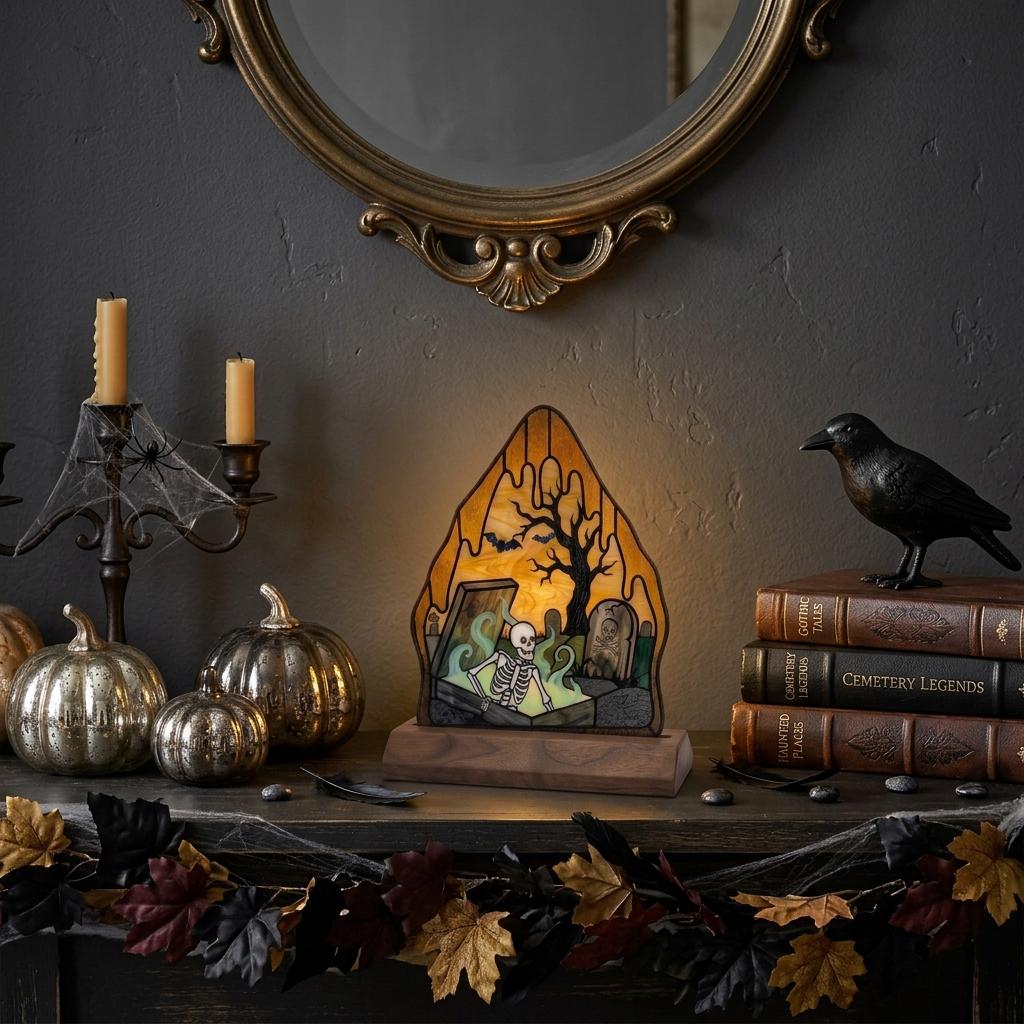 Coffin Skeleton Glass Decor
