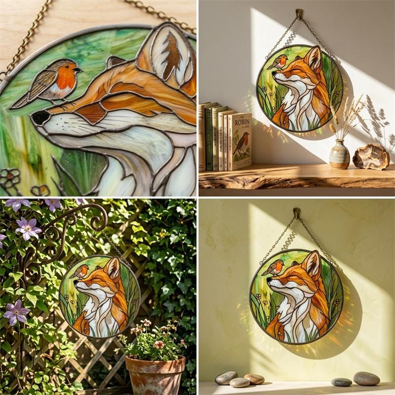 Fox & Robin Glass Suncatcher