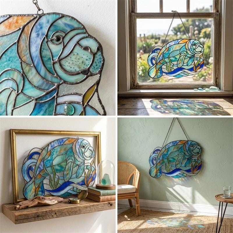 Manatee Glass Suncatcher