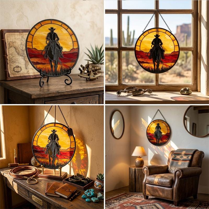 Cowboy Horse Glass Suncatcher
