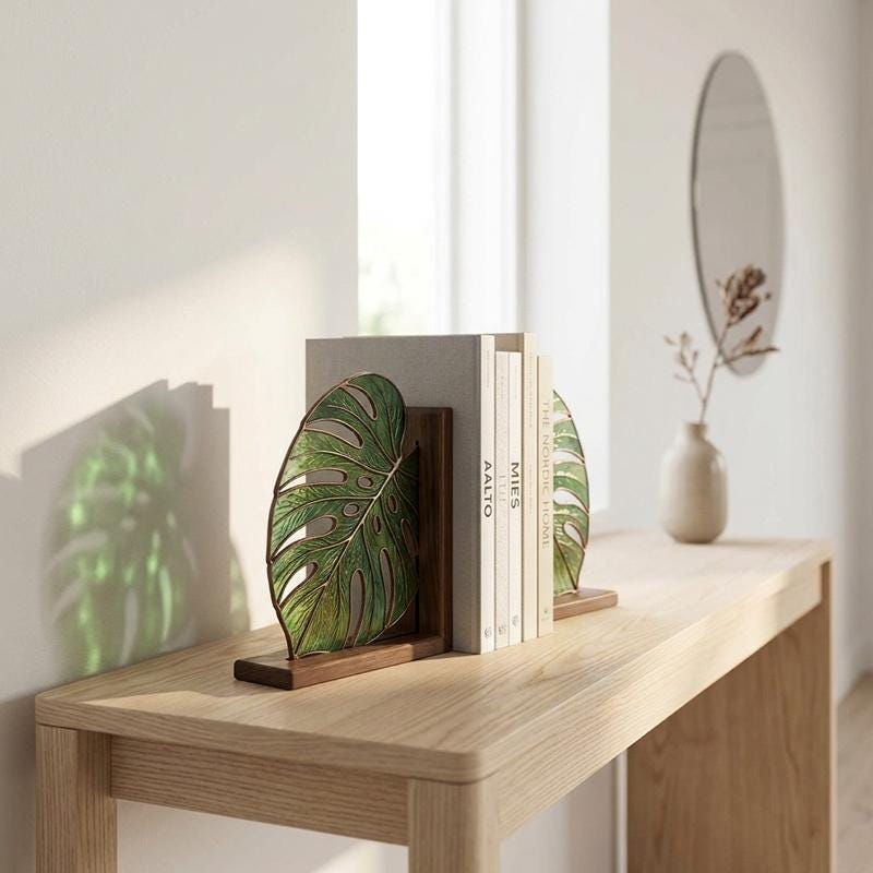 Monstera Glass Bookends