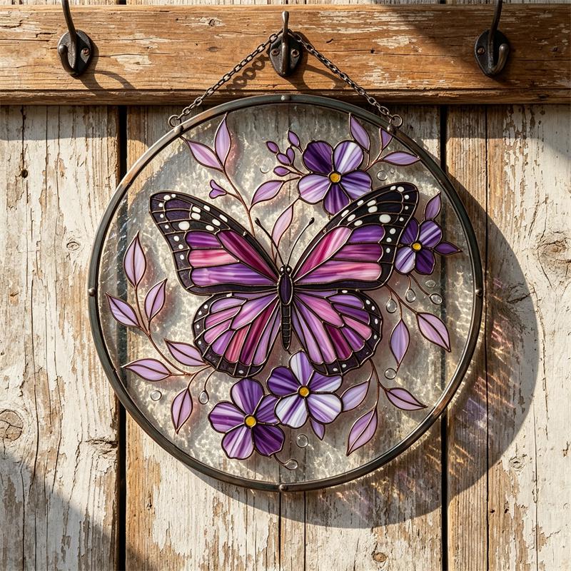 Purple Butterfly Glass Suncatcher
