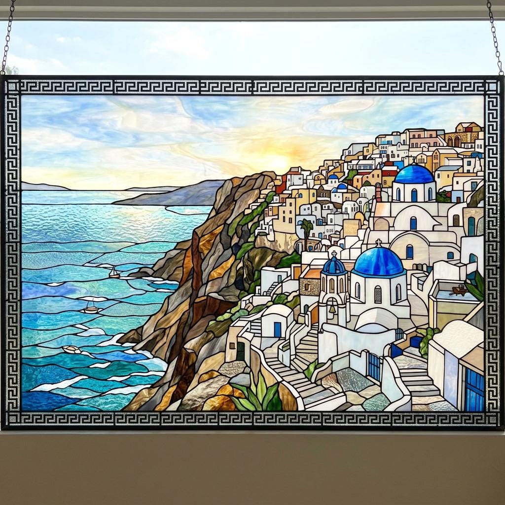 Santorini Glass Suncatcher
