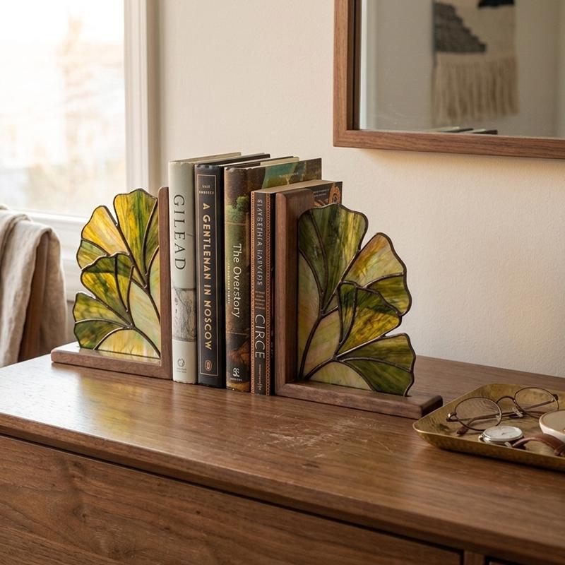 Ginkgo Leaf Glass Bookends