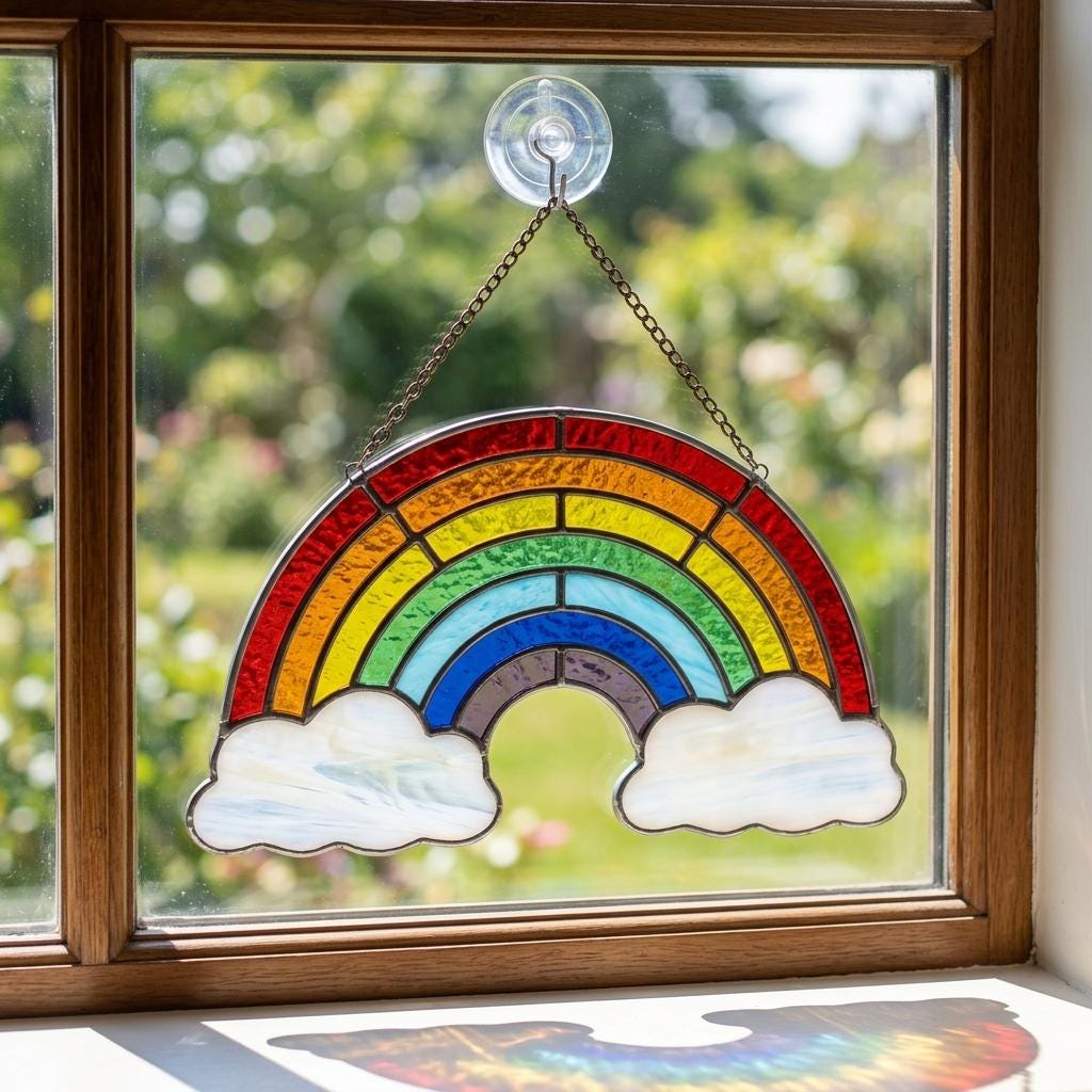 Rainbow and Clouds Glass Art
