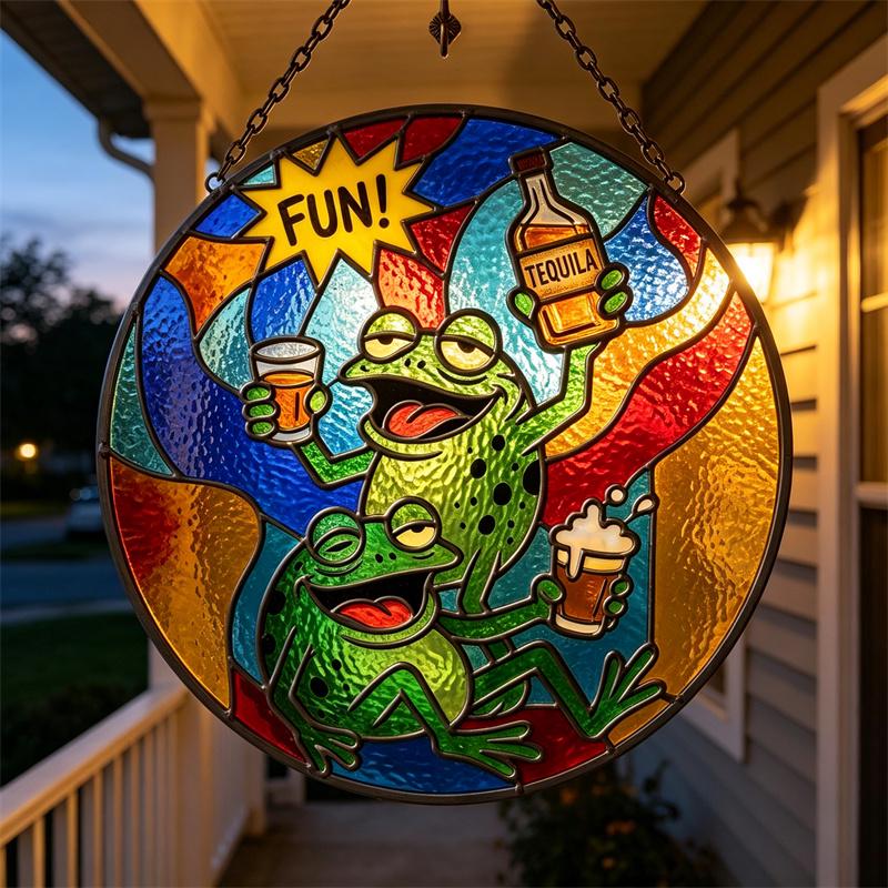 Tequila Party Frog Glass Suncatcher