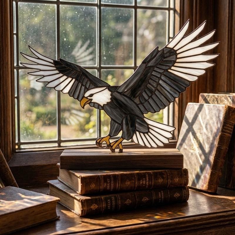 Bald Eagle Glass Decor with Walnut Base