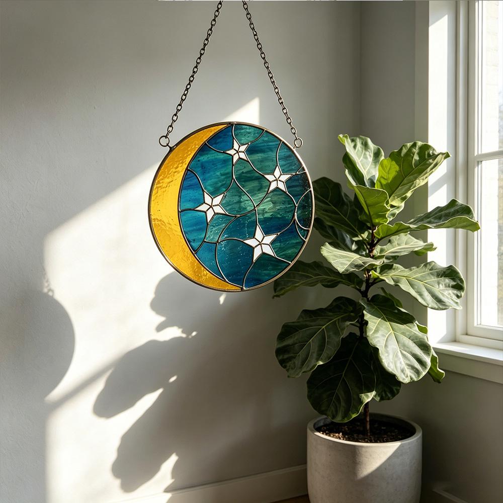 Moon and Star Glass Suncatcher