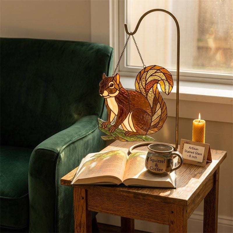 Squirrel Glass Wall Hanging