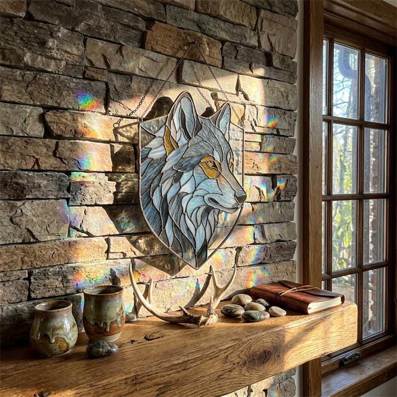 Wolf Glass Wall Hanging