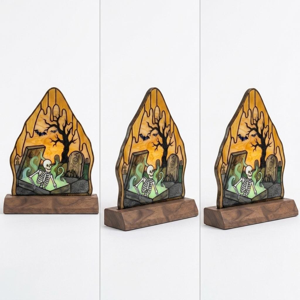 Coffin Skeleton Glass Decor