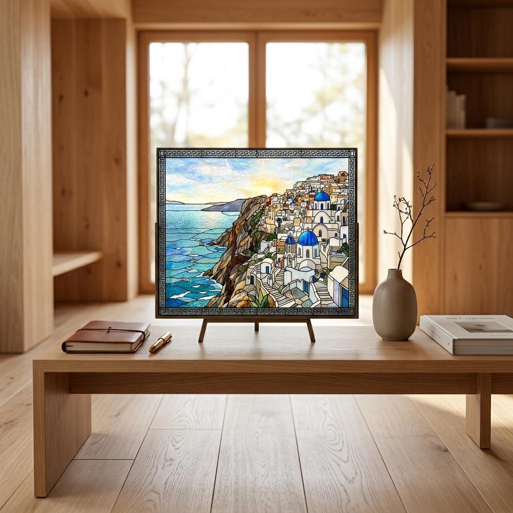 Santorini Glass Suncatcher