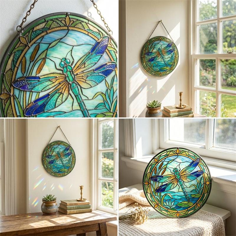 Dragonfly Pond Glass Suncatcher