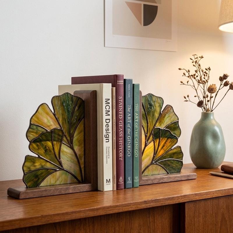 Ginkgo Leaf Glass Bookends