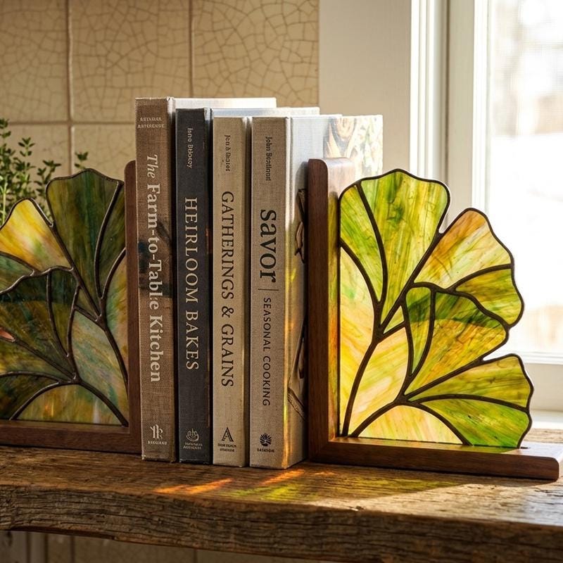 Ginkgo Leaf Glass Bookends