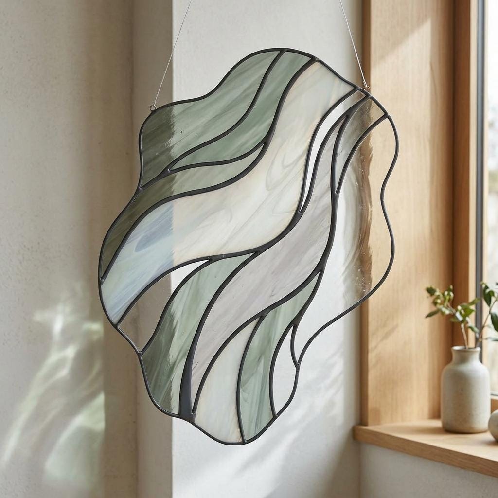 Sage Wave Glass Suncatcher