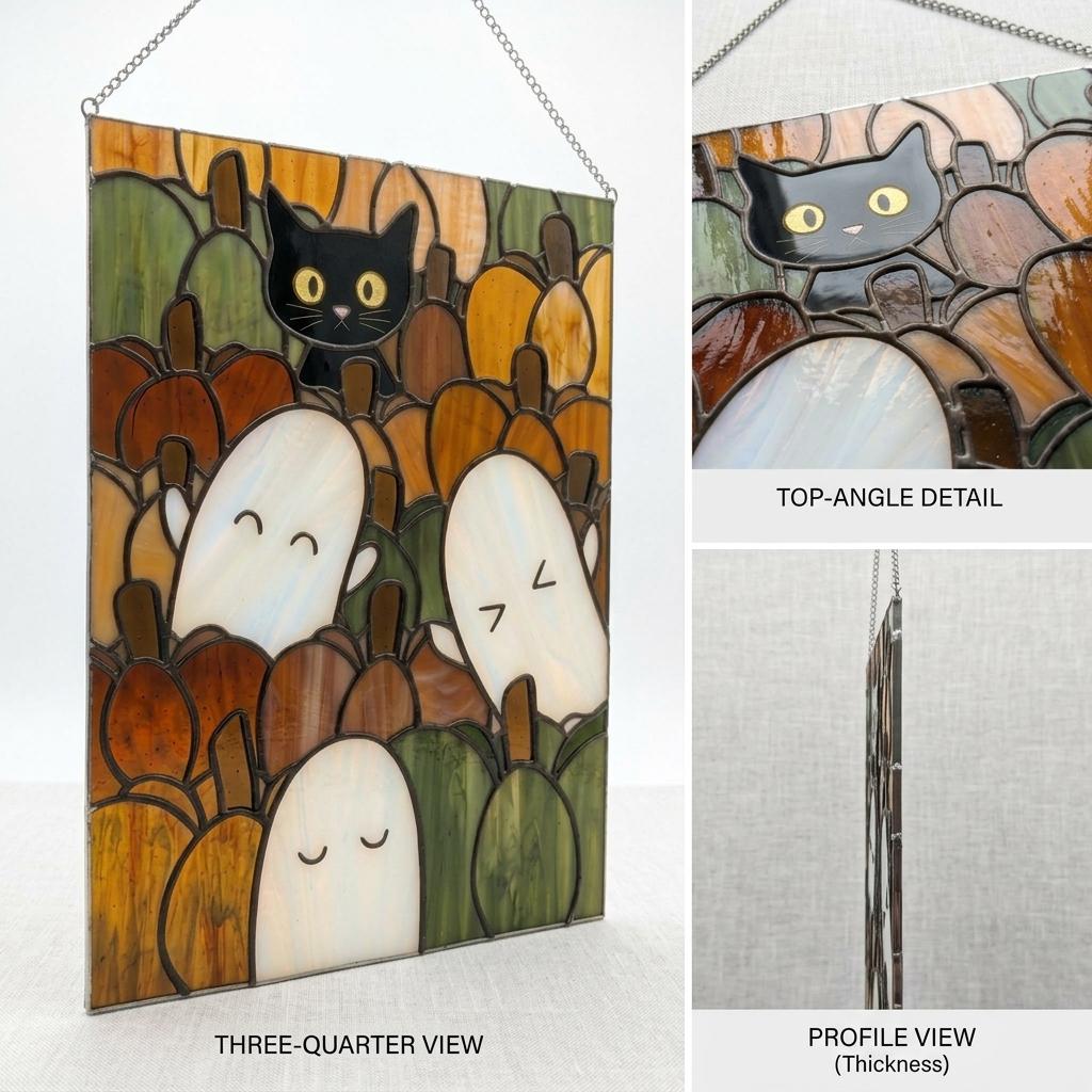Black Cat Pumpkin Patch Suncatcher