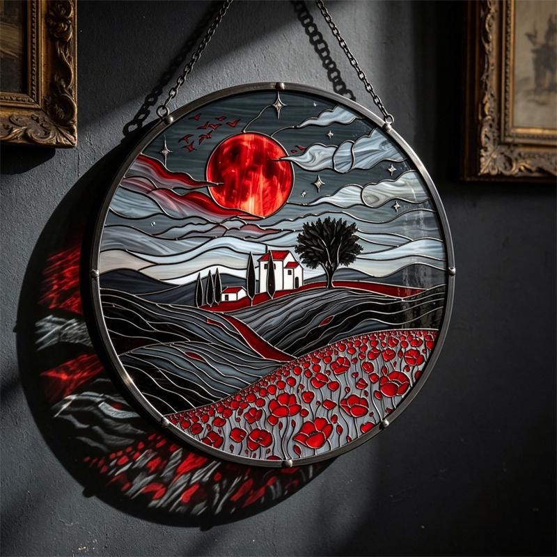 Blood Moon Castle Glass Suncatcher