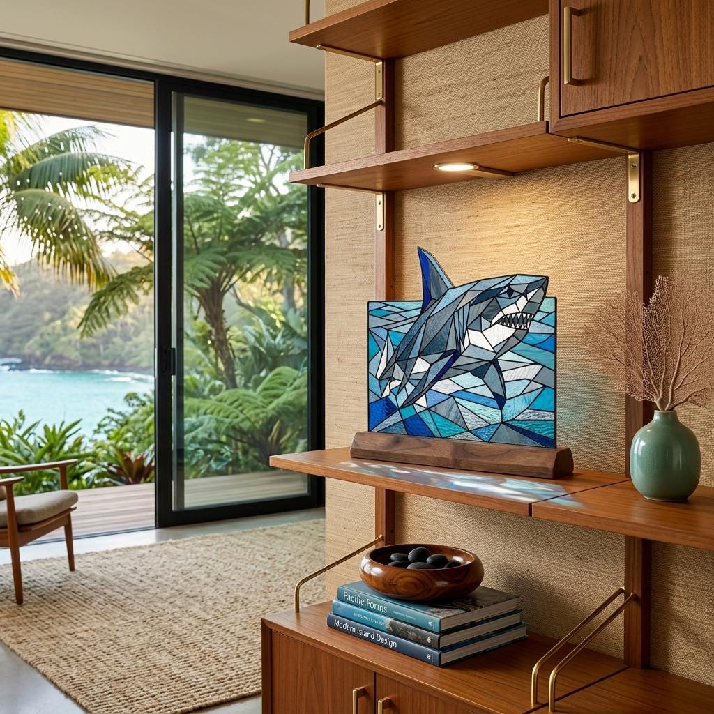 Shark and Ocean Waves Glass Decor