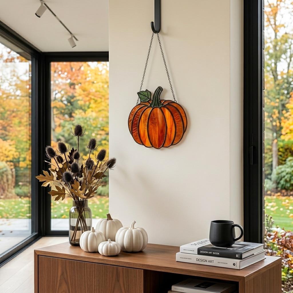 Autumn Harvest Pumpkin Glass Suncatcher