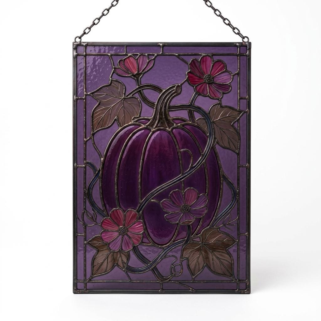 Purple Floral Pumpkin Glass Suncatcher