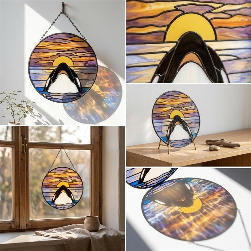Sunset Orca Glass Suncatcher