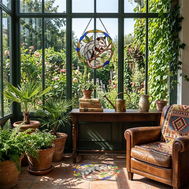 Opossum Glass Suncatcher