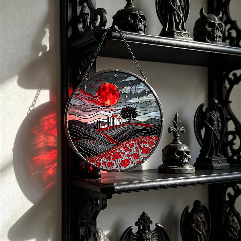 Blood Moon Castle Glass Suncatcher
