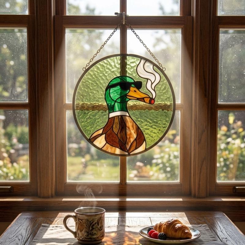 Cigar Mallard Duck Glass Suncatcher