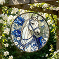Blue Floral Horse Glass Suncatcher