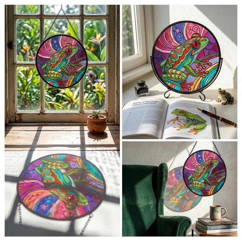 Colorful Tree Frog Glass Suncatcher