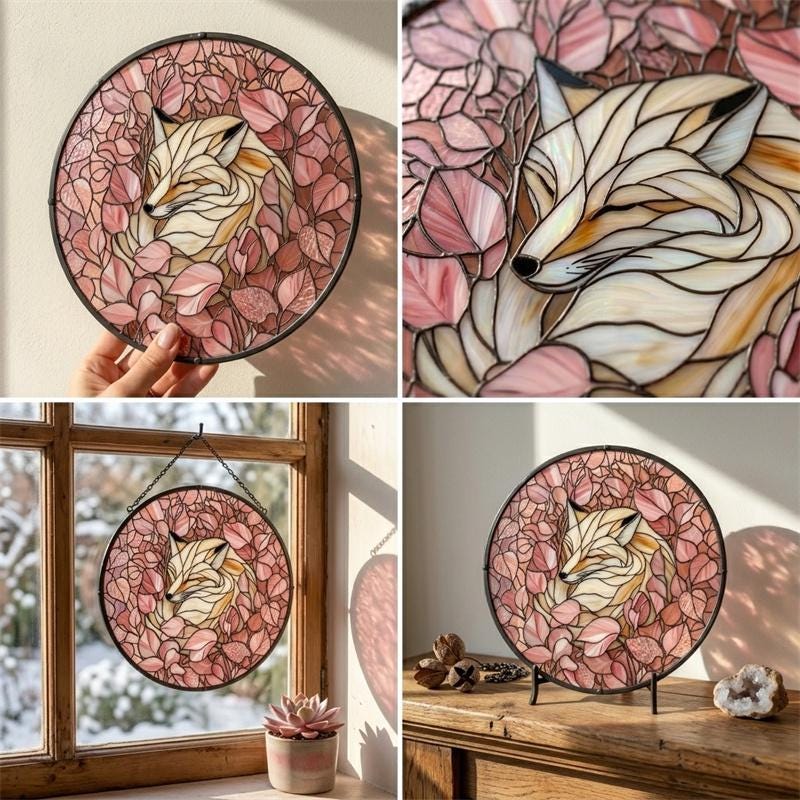 Floral Fox Glass Suncatcher
