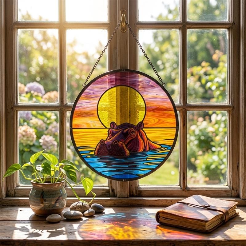 Sunset Hippo Glass Suncatcher