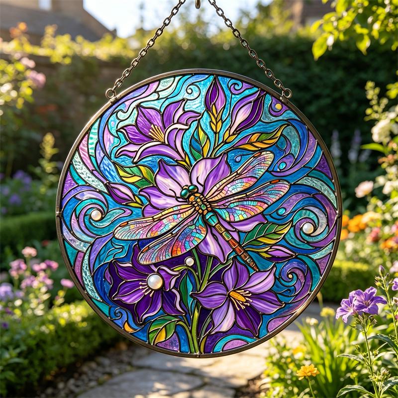Floral Dragonfly Glass Suncatcher