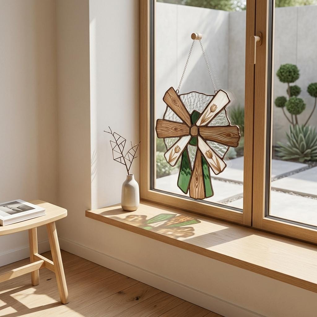 Dutch Windmill Glass Suncatcher