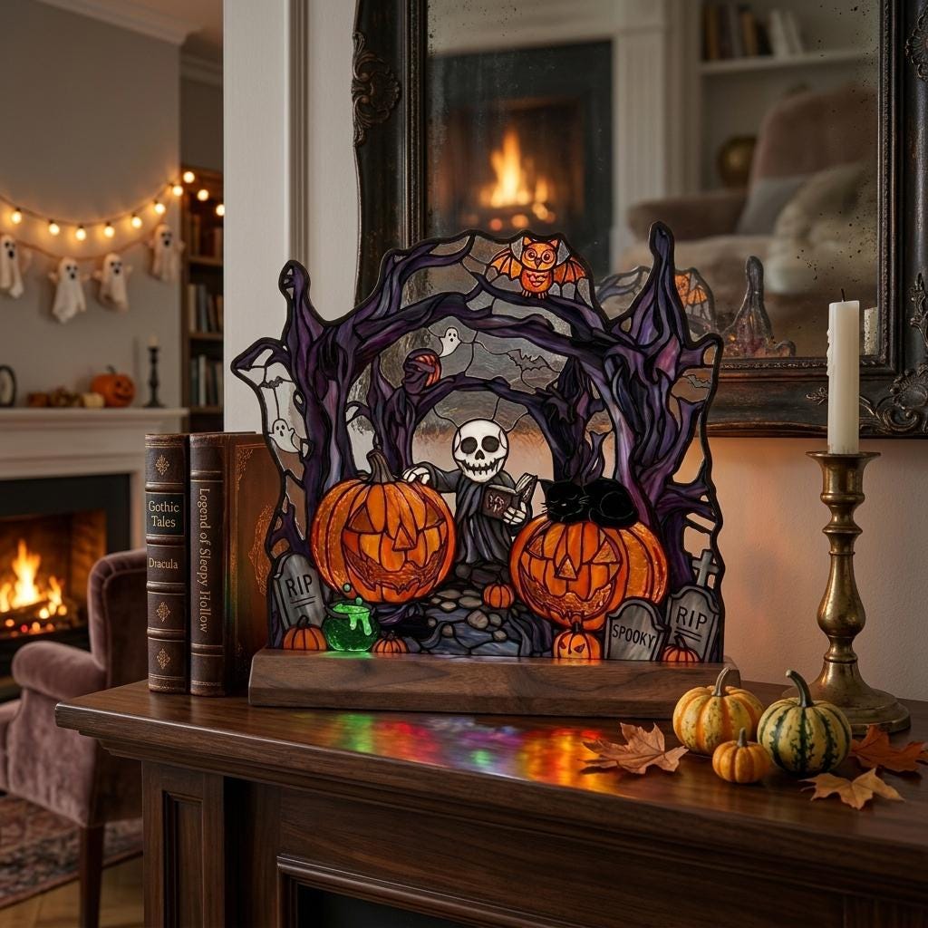Spellbook Skeleton Glass Decor