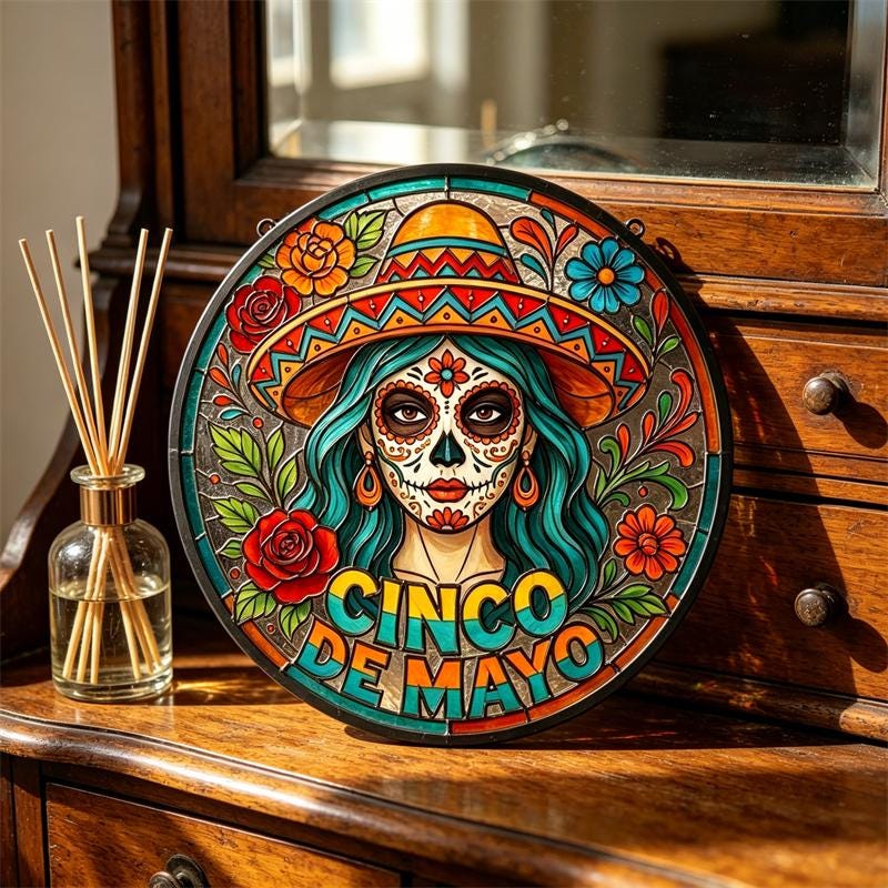 Floral Sugar Skull Glass Art