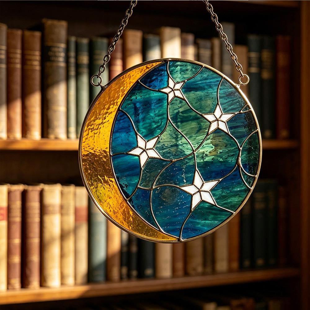 Moon and Star Glass Suncatcher