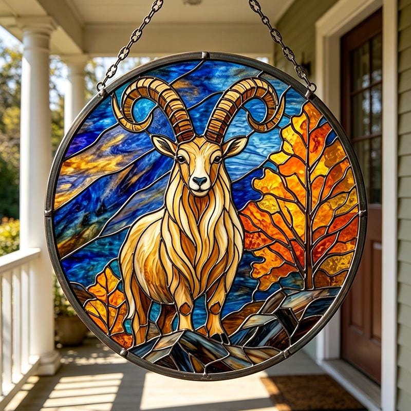 Mountain Ram Glass Suncatcher