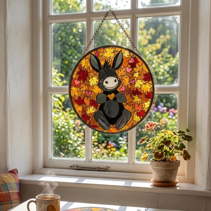 Autumn Donkey Glass Suncatcher