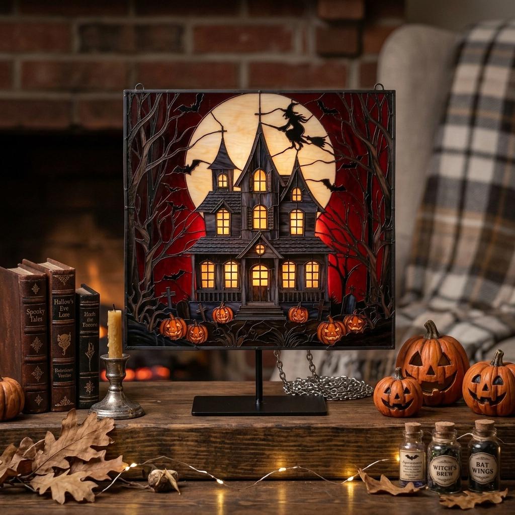 Haunted House Glass Suncatcher
