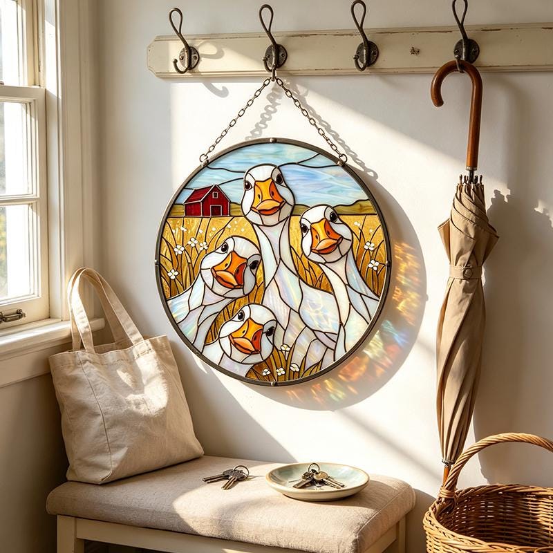 Goose Family Glass Suncatcher