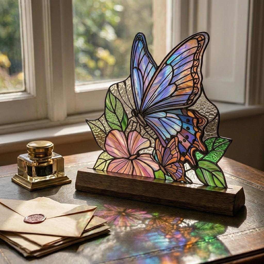 Blue Butterfly Garden Glass Decor