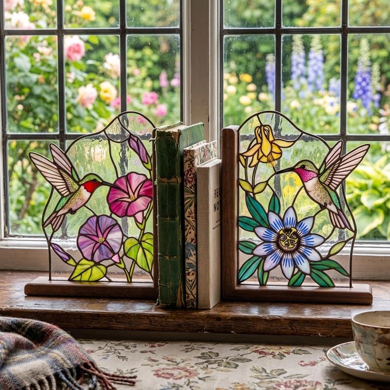 Hummingbird Glass Bookends